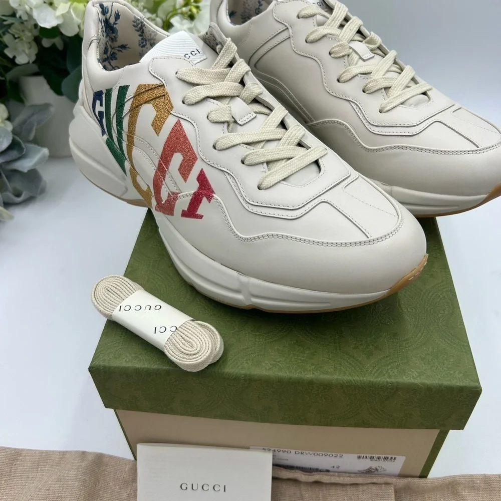 Women's Gucci, leather Rython sneakers with colorful logo size 42 fits 11 US